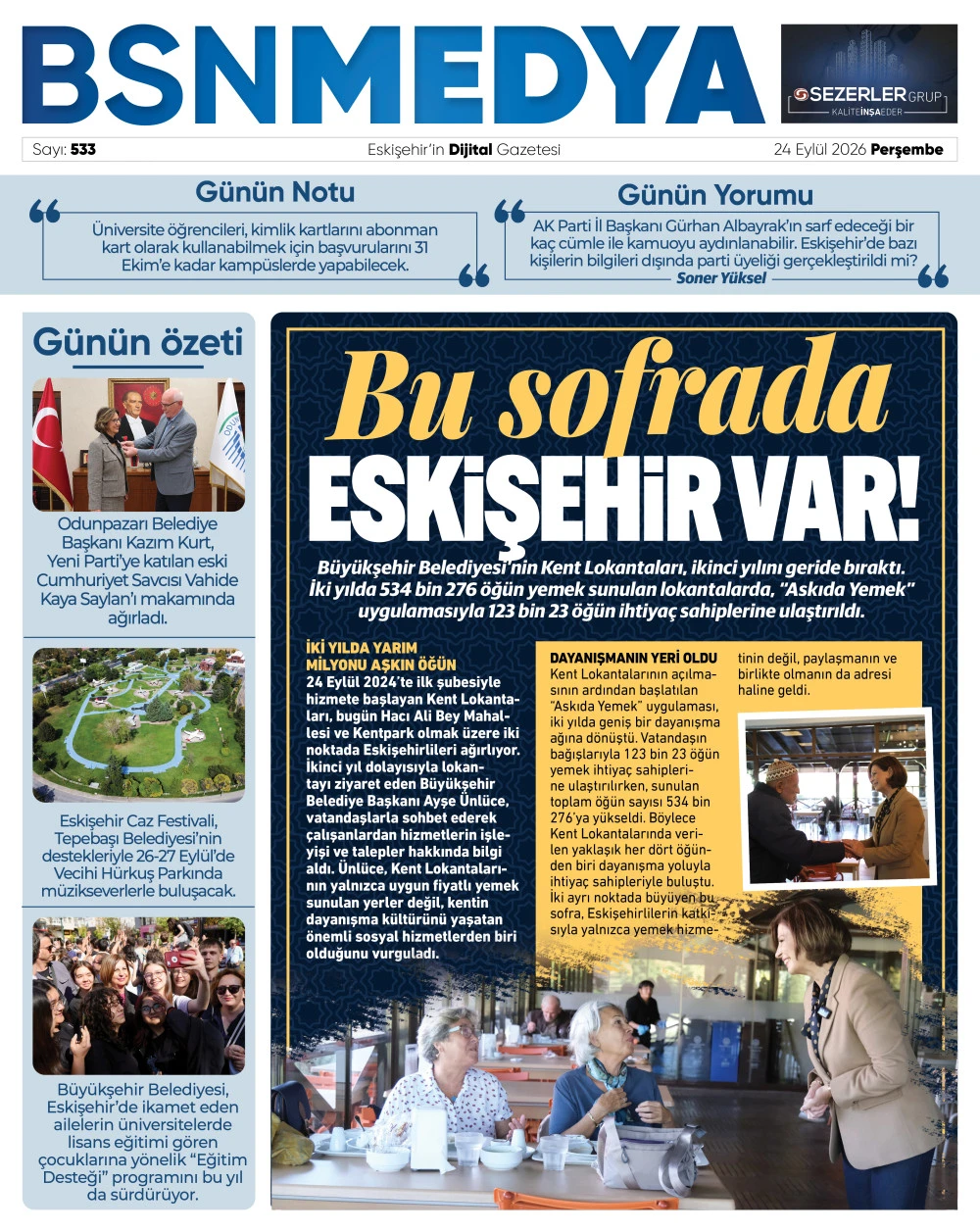 Bu sofrada Eskişehir var