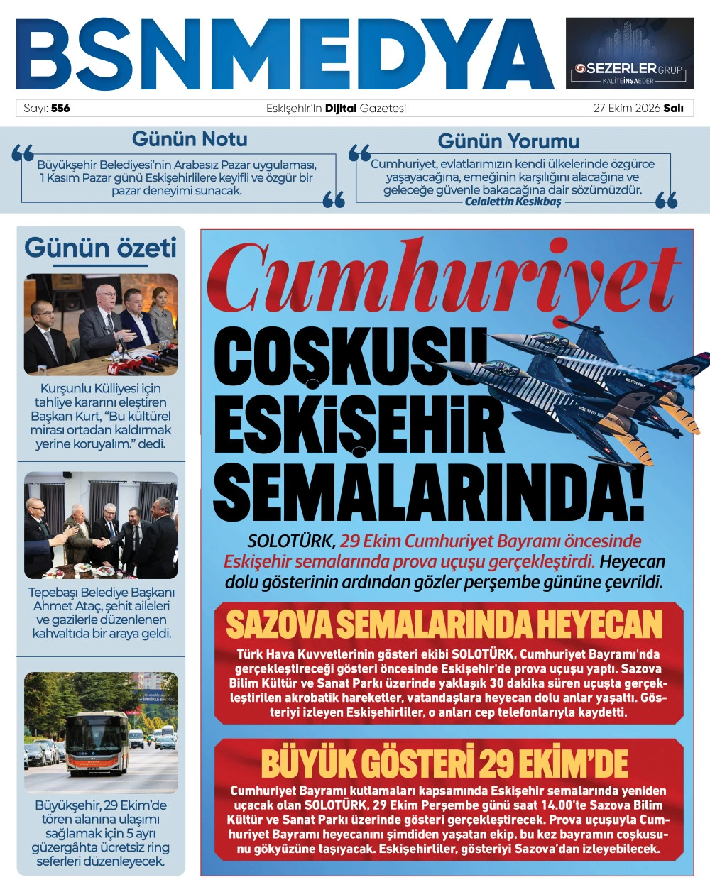 Cumhuriyet coşkusu Eskişehir semalarında